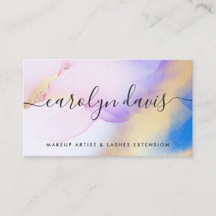 Carte De Visite Aquarelle violet or Abstrait script de calligraphi