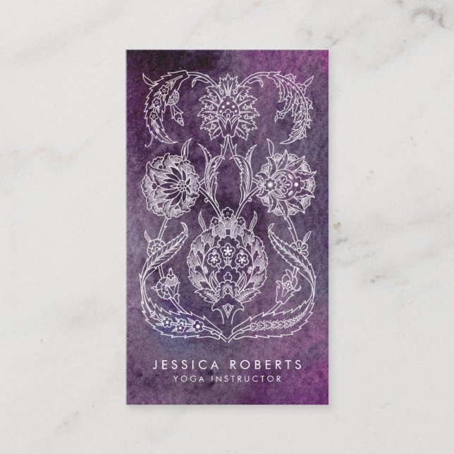 Carte De Visite Aquarelle violette Bohème Floral (Devant)
