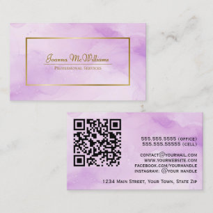 Carte De Visite Aquarelle violette & Gold Code QR professionnel