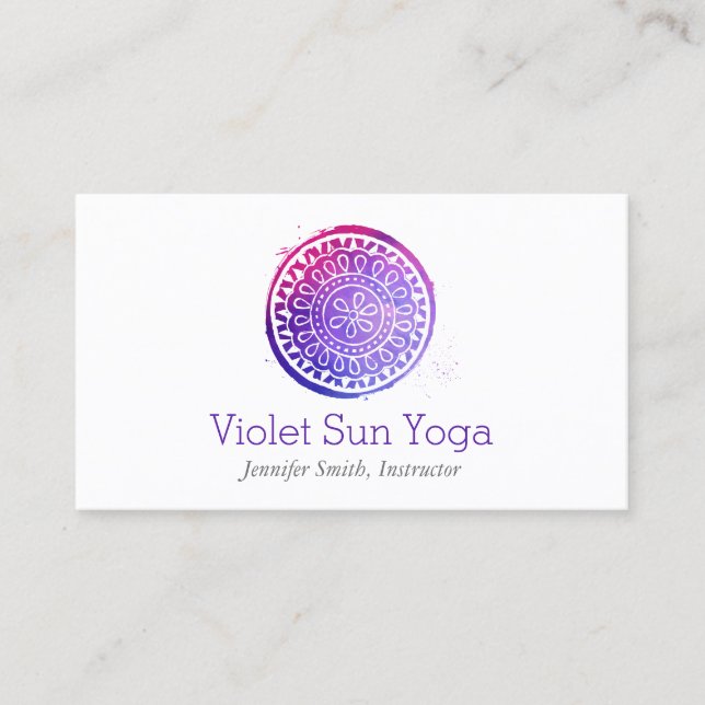 Carte De Visite Aquarelle violette Mandala Yoga et bien-être (Devant)