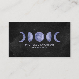 Carte De Visite Aquarelle violette Phases de la lune Arts de guéri