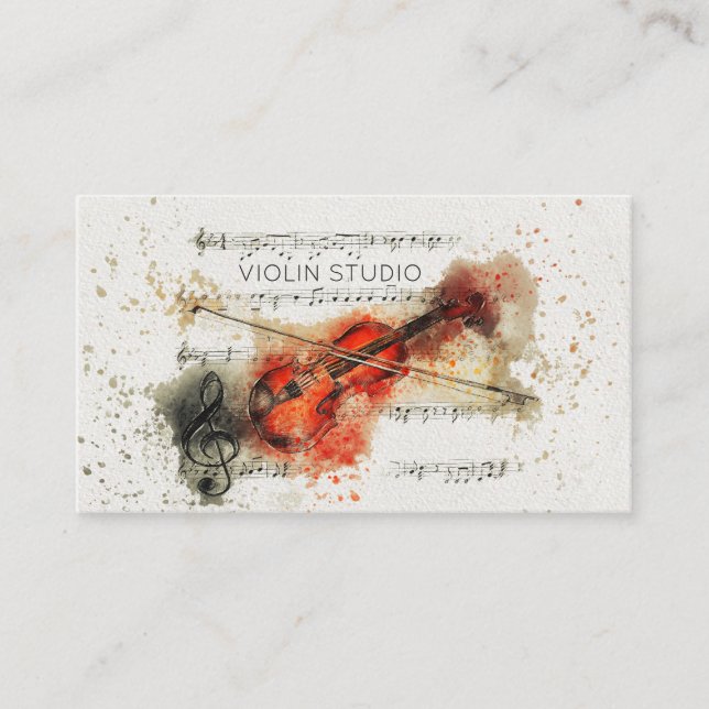 Carte de visite aquarelle violon (Devant)
