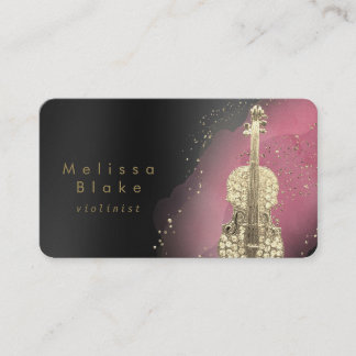 Carte De Visite aquarelle violoniste rose sur noir