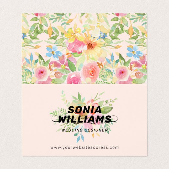 Carte De Visite Aquarelles bouquet de fleurs délicates (Extérieur déplié)