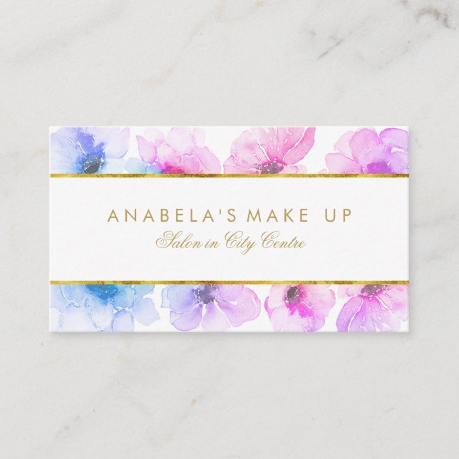 Carte De Visite Aquarelles florales bleues et violettes Beauté élé (Devant)