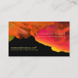 Carte De Visite Aquarelles orange rose feu intense sur fond noir
