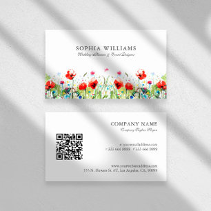 Carte De Visite Aquarelles Papillons rouges Fleurs de printemps
