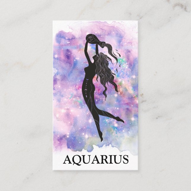 Carte De Visite *~* AQUARIUS Zodiac Astrologie Lectures Bleu rose (Devant)
