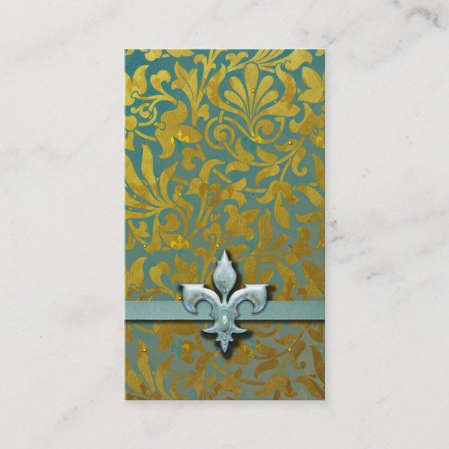 Carte De Visite Arabesque victorien, NOBLESSE - Aqua et or (Devant)