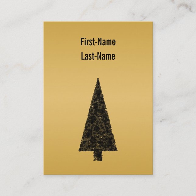 Carte De Visite Arbre de Noël élégant. Noir et or (Devant)