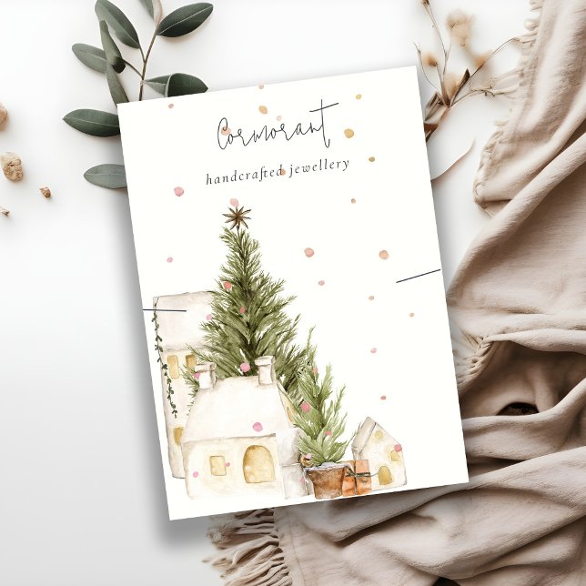 Carte De Visite Arbre de Noël Maisons Logo Neige Porte-collier (Créateur téléchargé)