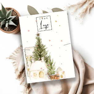 Carte De Visite Arbre de Noël Maisons Logo Neige Porte-collier
