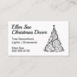 Carte De Visite Arbre de Noël minimal noir et blanc