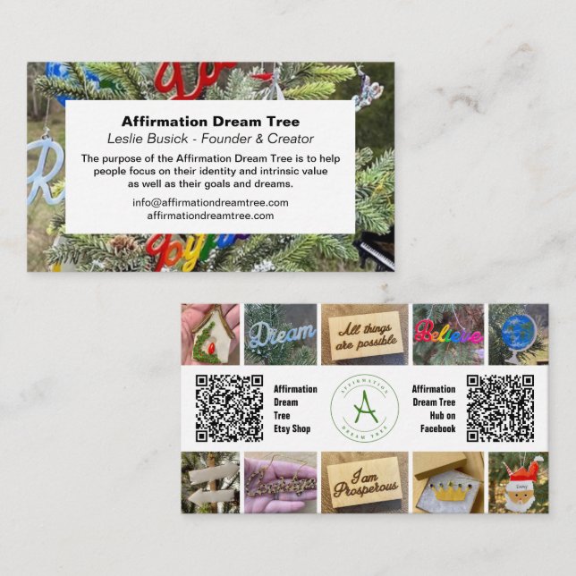 Carte De Visite Arbre de rêve d'affirmation Photo Collage Code QR  (Devant / Derrière)