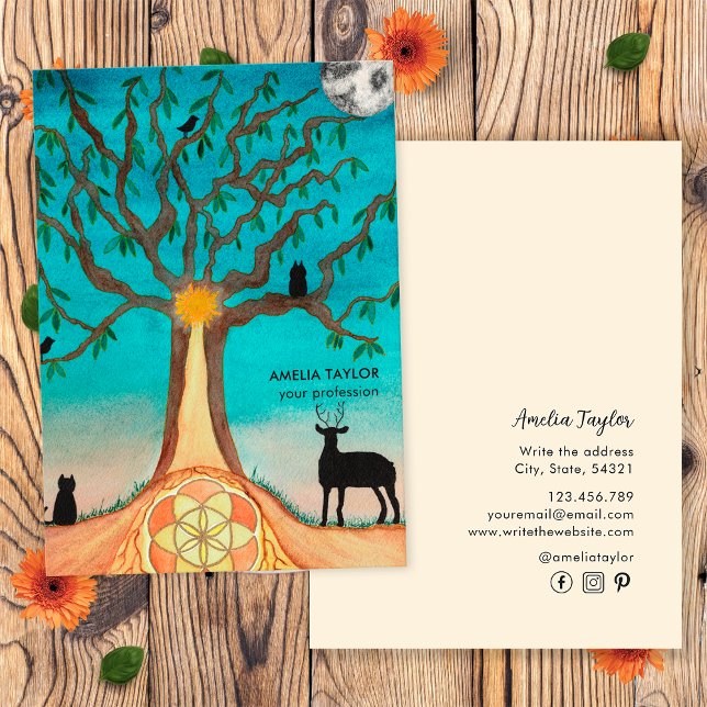 Carte De Visite Arbre De Vie Élégant (Front and Back)