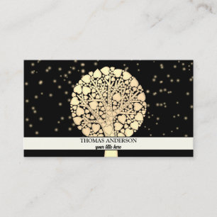 Carte De Visite Arbre de vie personnalisé moderne - Noir & Or