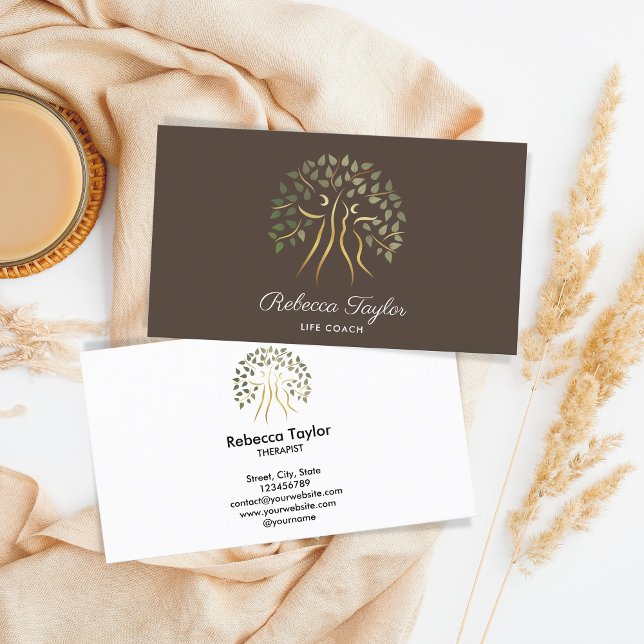 Carte De Visite arbre de vie thérapeute vie coach fitness santé (tree of life with man and woman)
