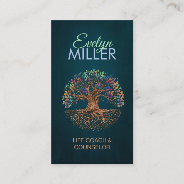 Carte De Visite Arbre de vie - Yggdrasil - Feuilles colorés (Devant)