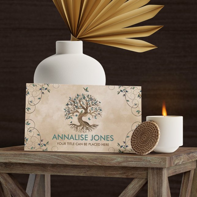 Carte De Visite Arbre de vie - Yggdrasil - Feuilles turquoise (Créateur téléchargé)