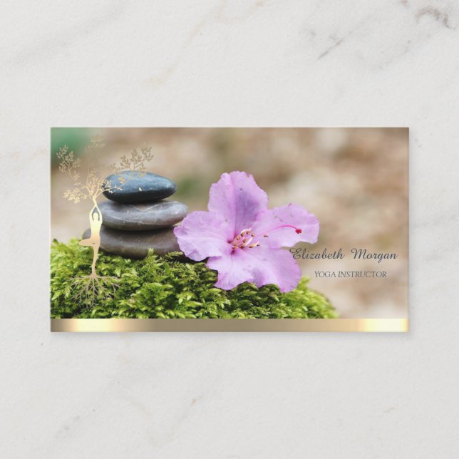 Carte De Visite Arbre d'or Femmes Silhouette Paysage Yoga (Devant)