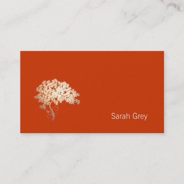 Carte De Visite Arbre doré élégant Simple orange (Devant)
