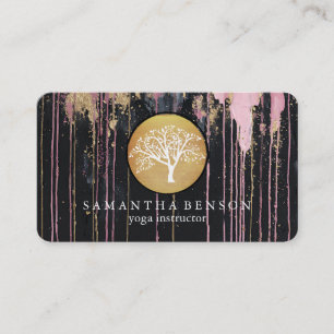 Carte De Visite Arbre élégant aquarelle or Yoga et méditation B