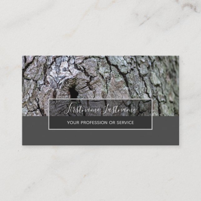 Carte De Visite Arbre rustique surface grise rectangle bandes bu (Devant)