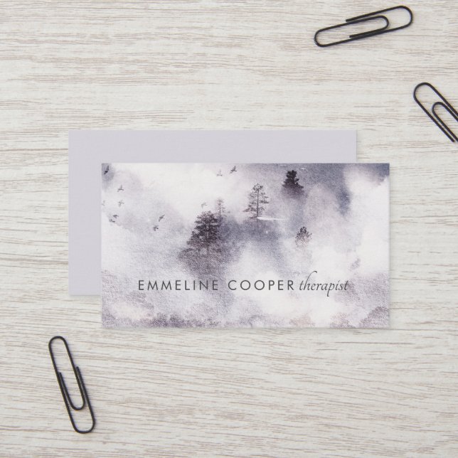 Carte de visite Arbres Aquarelle Douce Sérénité (Devant/Arrière en situation)