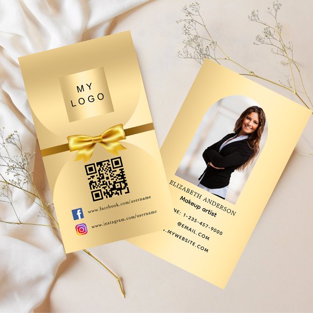 Carte De Visite Arc d'or photo Qr prime médias sociaux (Créateur téléchargé)