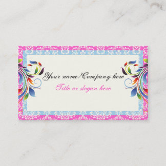 Carte De Visite Arc-en-ciel feuille bleu rose damas bordures