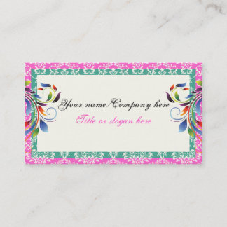Carte De Visite Arc-en-ciel feuille de défilement turquoise rose d