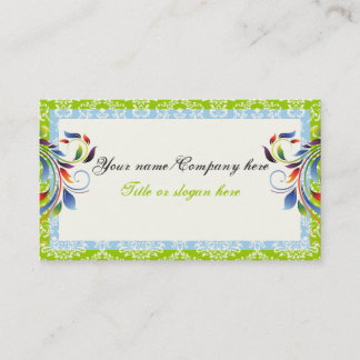Carte De Visite Arc-en-ciel feuille feuille bleu vert damas bordur