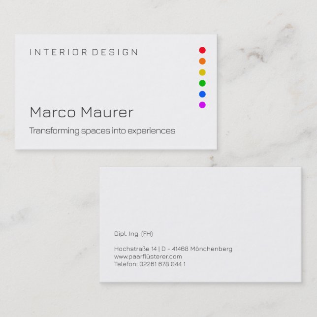 Carte de visite arc-en-ciel minimale avec couleurs (Devant / Derrière)