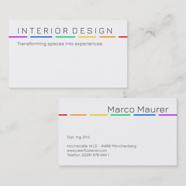 Carte de visite arc-en-ciel minimale avec couleurs (Devant / Derrière)