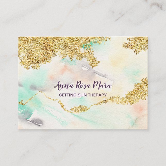 Carte De Visite *~* Arc-en-ciel Pastel Aquarelle Lavage + Parties  (Devant)