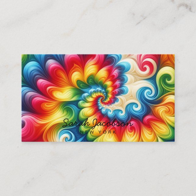 Carte De Visite Arc-en-ciel Psychédélique Rétro Tie-Dye (Devant)
