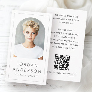 Carte De Visite Arc moderne photo mince bordure QR code blanc