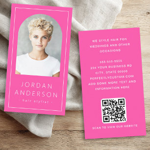 Carte De Visite Arc moderne photo mince bordure QR code rose chaud