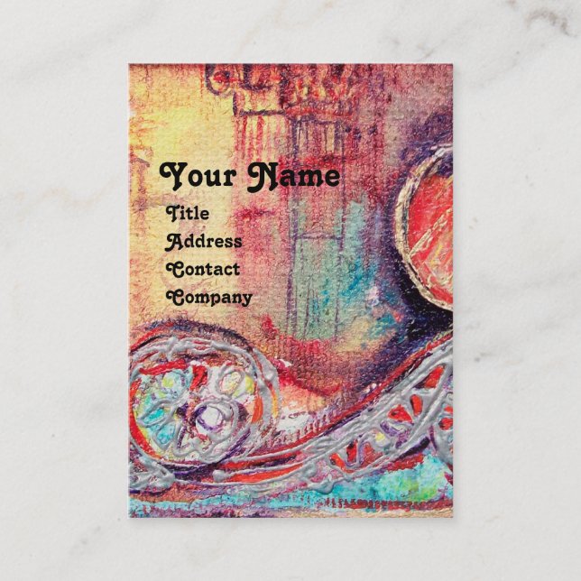 Carte De Visite ARCADIE, Rouge Bleu Jaune Argent Abstrait (Devant)