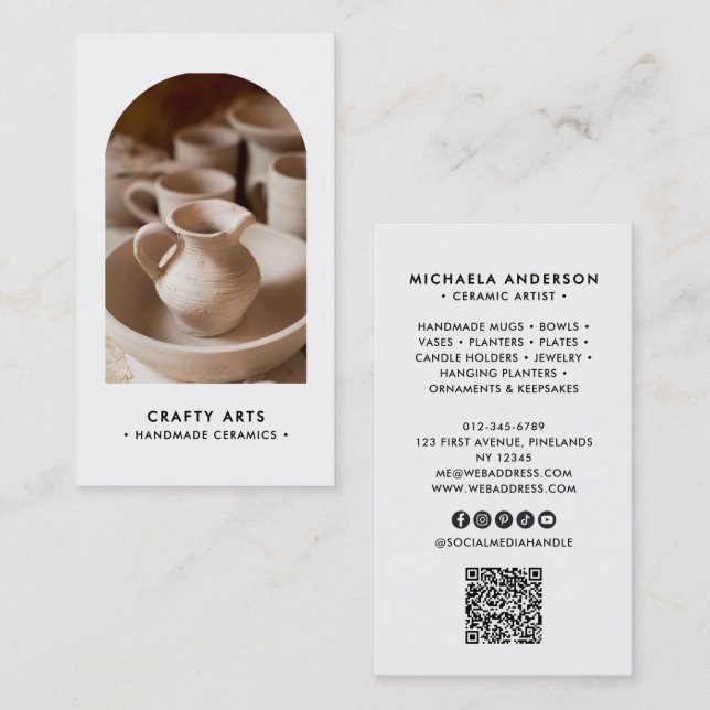 Carte De Visite Arche minimaliste moderne boho Photo QR Code & Rés (Devant / Derrière)