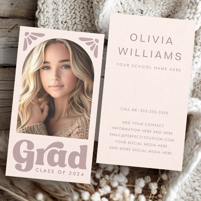 Carte De Visite Arche photo en réseau pour les étudiants de 3e ann (Pink grad student graduation networking photo arch business card)