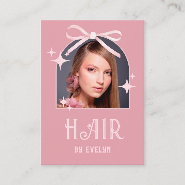 Carte De Visite Arche Photo Pink Bow Cheveux QR Code (Devant)