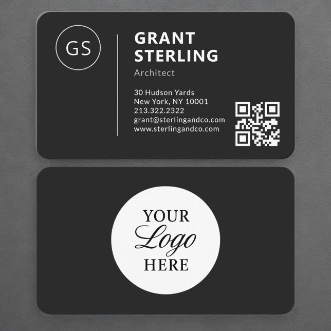 Carte De Visite Architect Black Logo QR Code Professional (Créateur téléchargé)