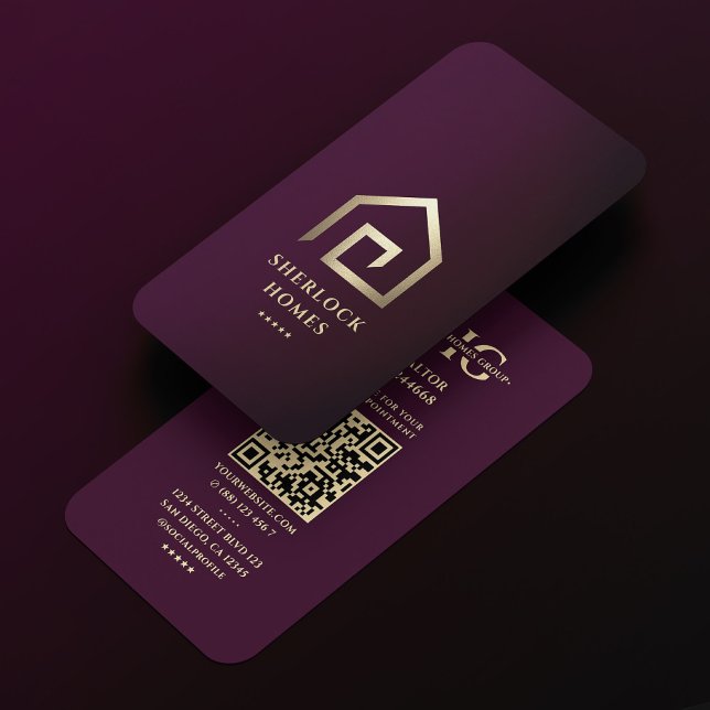 Carte De Visite Architecte Développeur Luxury Purple Gold House (Architecture Realtor Luxury Purple Gold House Business Card
)