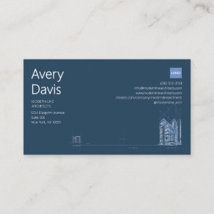Carte De Visite Architecte Moderne Marine & Blanc Minimaliste Plan