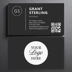 Carte De Visite Architecte noir blanc logo QR Code moderne
