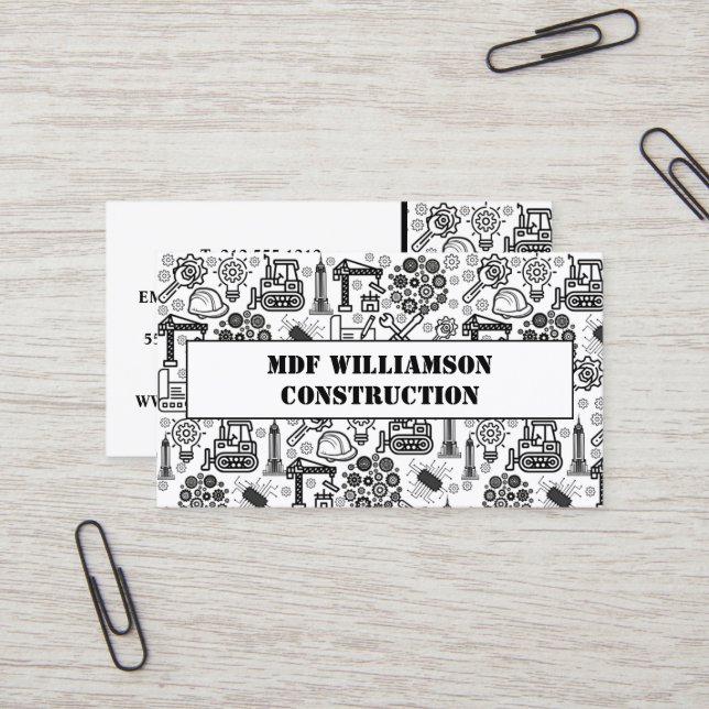 Carte De Visite Architectural Blueprint Engineer Motif (Devant/Arrière en situation)