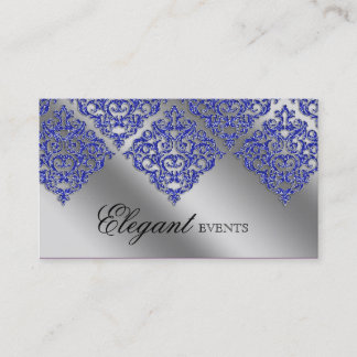 Carte De Visite Argent bleu d'étincelle de damassé d'organisateur