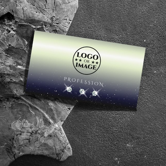 Carte De Visite Argent Bleu Noir Gradient Bijoux étincelants Ajout (Créateur téléchargé)