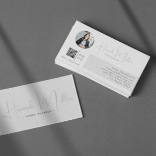 Carte De Visite Argent Code QR photo minimaliste élégant moderne